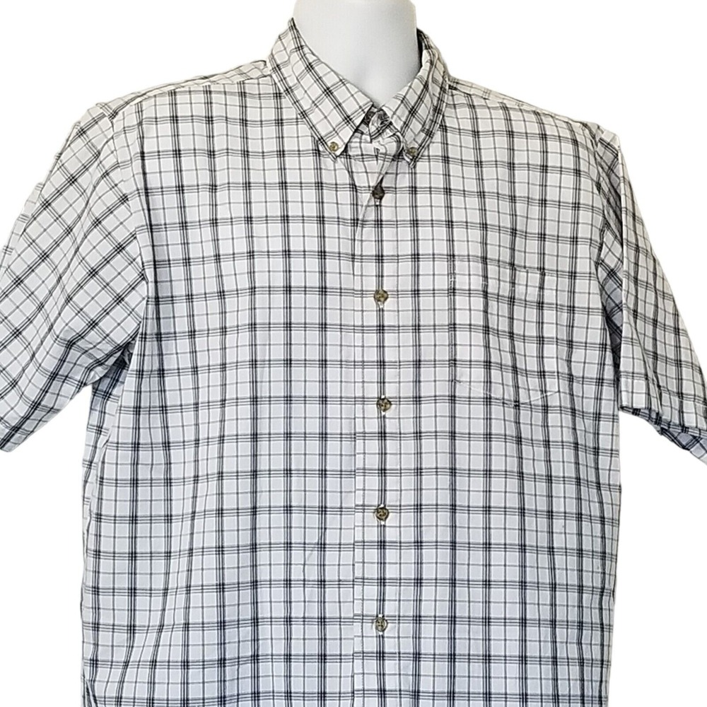 Wrangler Shirt Mens L Short Sleeve Plaid Button Down Gray White Pocket